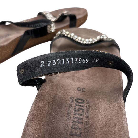 Mephisto Ivana Black Patent Leather Rhinestone Sandals 39 - Picture 7 of 16